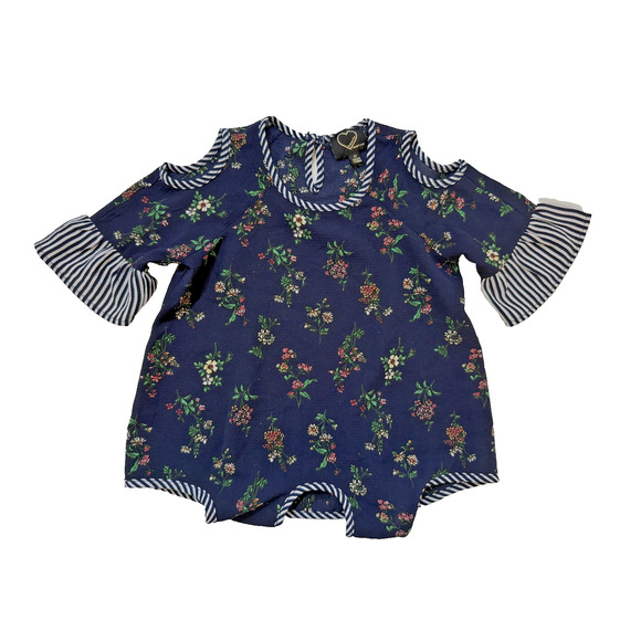 Hearts by Monteau Dress Girls 4T Floral Striped Ruffle Sleeve Cottagecore Outfit - Picture 1 of 4